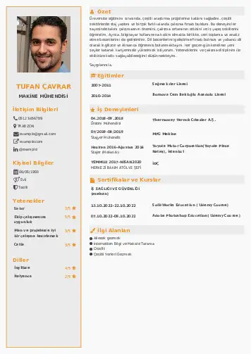 Makine Mühendisi Cv Örnekleri cv indir